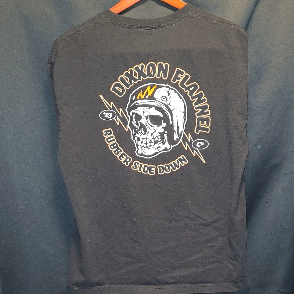 DIXXON Short-Sleeve Tee with Skull Helmet Graphic "RUBBER SIDE DOWN"
